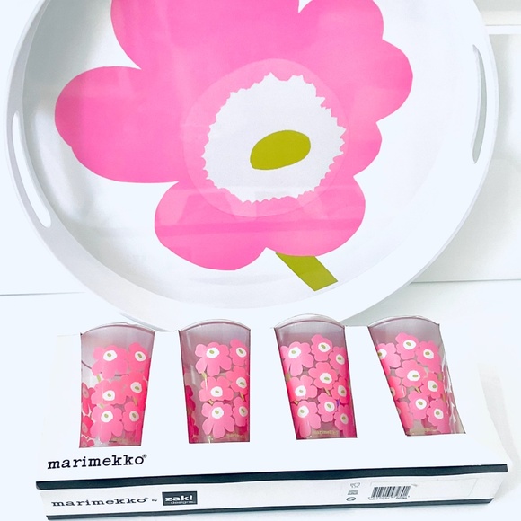 Marimekko Unikko Large Pink and White Serving Tray and matching Cup Set NWT - Picture 9 of 16